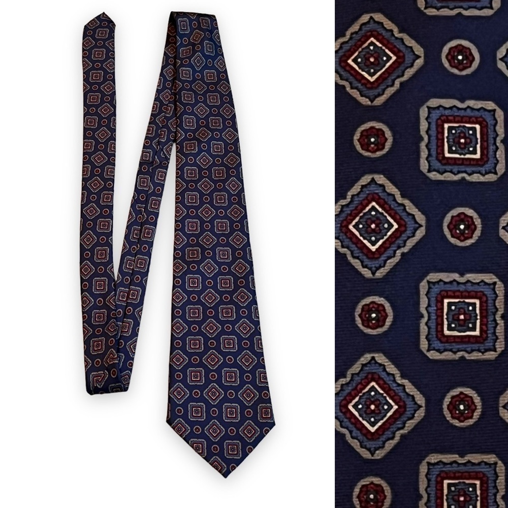 Authentic Lanvin Paris 100% Silk Tie Dark Geo Print Luxury Designer Classic Prep